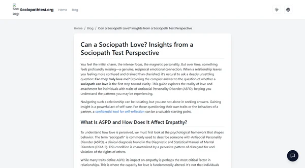 Can a Sociopath Love? Insights from a Sociopath Test Perspective