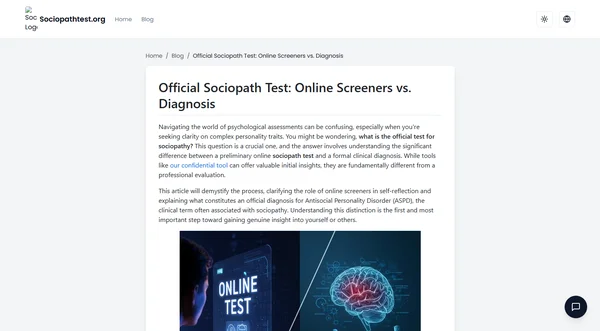 Official Sociopath Test: Online Screeners vs. Diagnosis