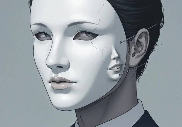 Person wearing a charming mask over a detached face