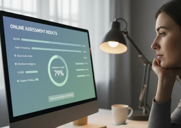 Person reflecting on online test results