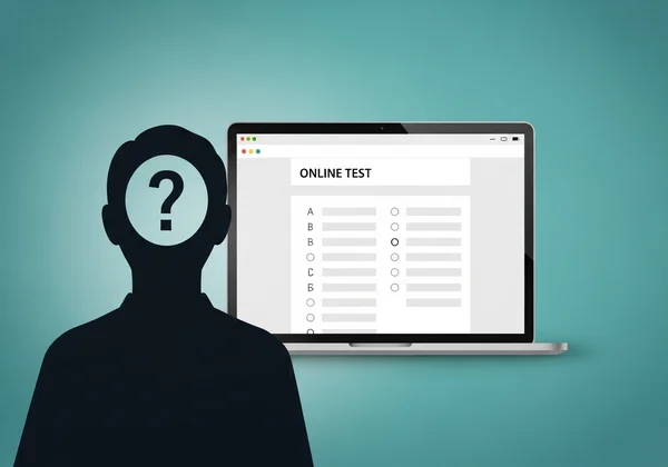 Person reflecting, taking a self-assessment online test