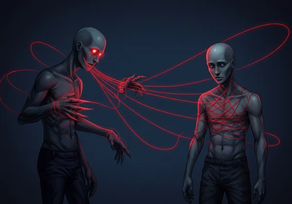 Abstract illustration of manipulation and empathy gap.