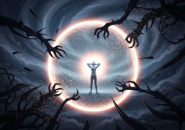 Person creating a protective shield for mental health.
