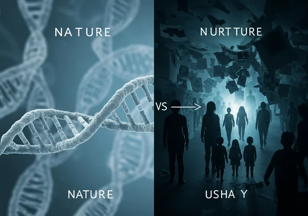 Split image showing DNA on one side, chaotic family on other